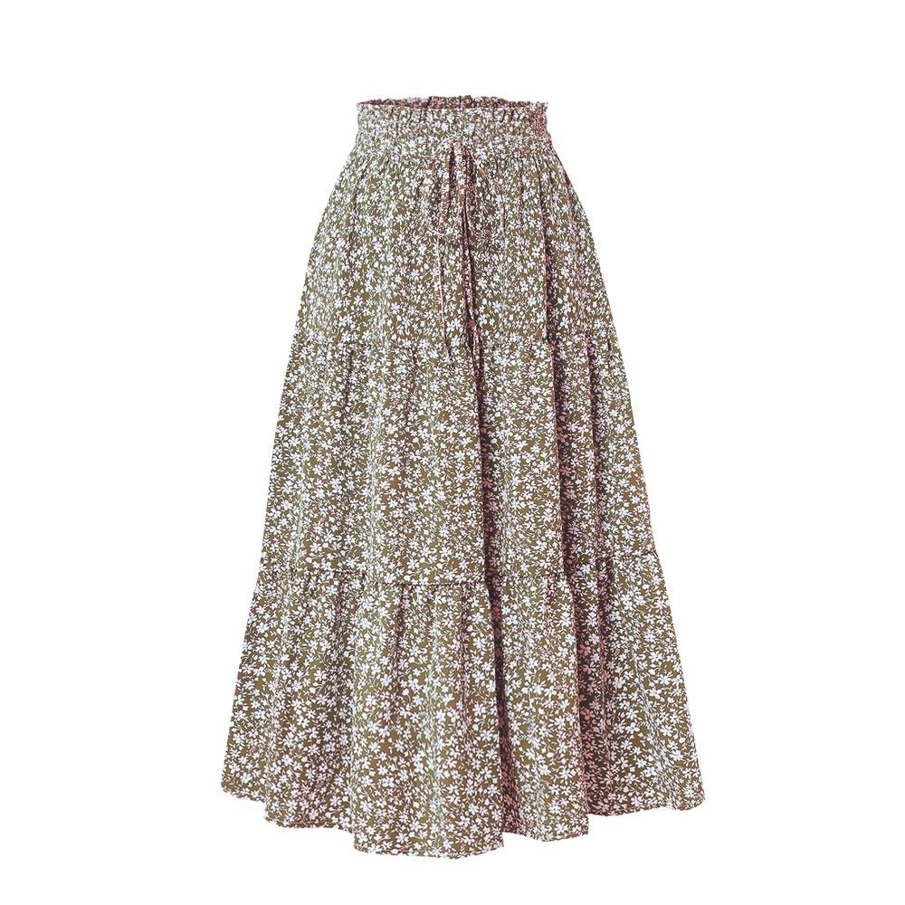 

Long Pleated A-Line Skirts for Women, Perfect for The Beach, Featuring An Elastic High Waist XL хакі