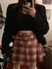 Autumn 2025 Women's High Waist Plaid Wool A-line Skirt with Belt