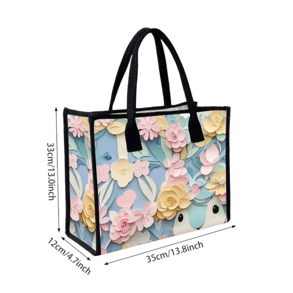 Cute Floral Rabbit Printed Tote Bag Fashion Casual Large Capacity Ladies Daily Handbag