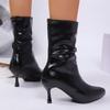 Fashion 2025 Autumn Winter Pointed Toe Women Modern Mid-calf Boots Fashion Soft Leather Short Booties Concise High Heels Shoes