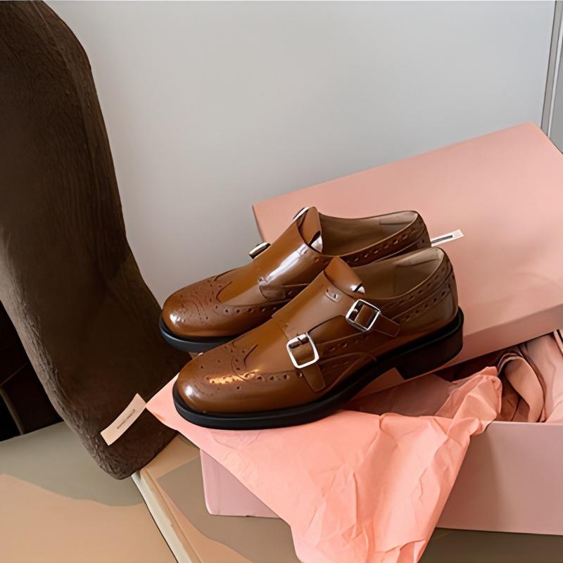 Cowhide version~ Delicate engraved Brock leather women's Munch small leather shoes