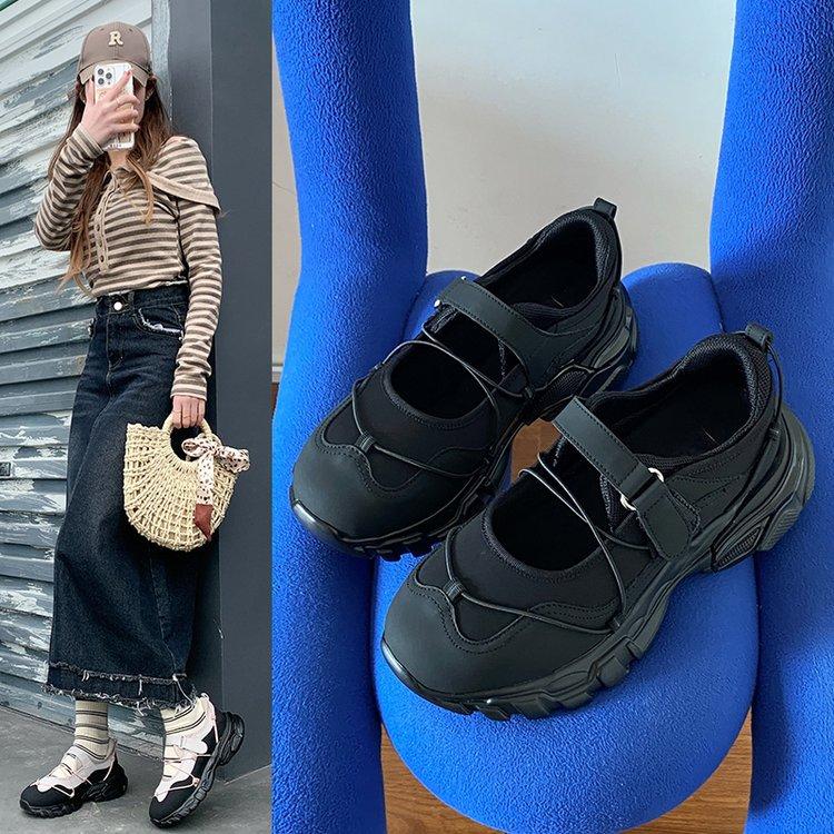 Dongdaemun, South Korea 2025 New Casual Sports Shoes Heightened Platform Velcro Color Matching Fashion Light Mouth Single Shoes