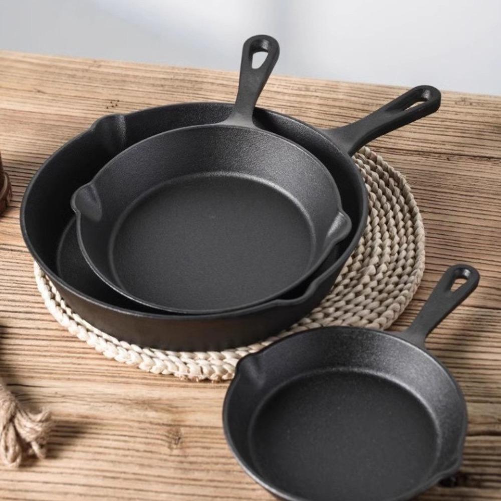 10/14/16/20/26cm Cast Iron Skillet Pre-Seasoned Breakfast Pan Black Mini Omelette Pan  Cooking Eggs