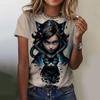 3D Printed Cartoon Style Floral Kitten Girl Pattern Women's T-shirt Summer Casual Round Neck Top Short Sleeve Loose T-shirt