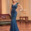 European and American New Style Slim Fit Fishtail Sequin Dress Long Bridesmaid Banquet Evening Dress Women's Party Dress Blue