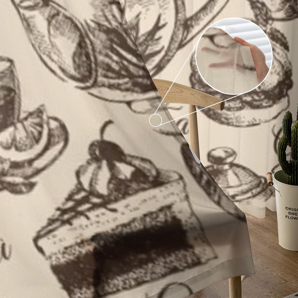 Tee und Kuchen, luxuriöse Chiffon-Vorhänge für Wohnzimmer, Schlafzimmer, Dekoration, Fenster, Voiles, Tüllvorhang