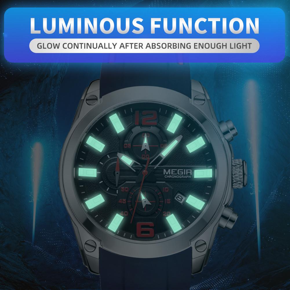 Megir Men's Analogue Sport Chronograph Luminous Quartz Watch with Fashion Silicone Strap 2063