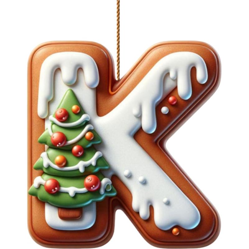 26 Letter Acrylic 2D Flat Christmas Letter Pendant Christmas Tree Hanging Pendent Ornament Keychain Holiday Party Decor Supplie