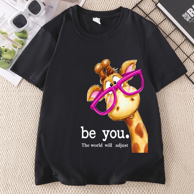 Funny Giraffe Print Short Sleeve TShirt Unisex Unisex Round Neck Casual Streetwear Cotton Printed Graphic Tees Unisex Clothes