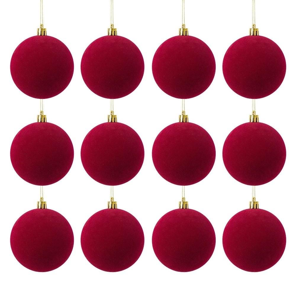 12pcs 6cm Christmas Ball Ornaments Round Shape Gold Hanging Caps Flocked Christmas Hanging Ball Vintage Style