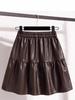Plus Size High-Waisted PU Leather A-Line Layered Mini Skirt Pants for Spring/Autumn - Fluffy, Anti-Exposure, Slimming
