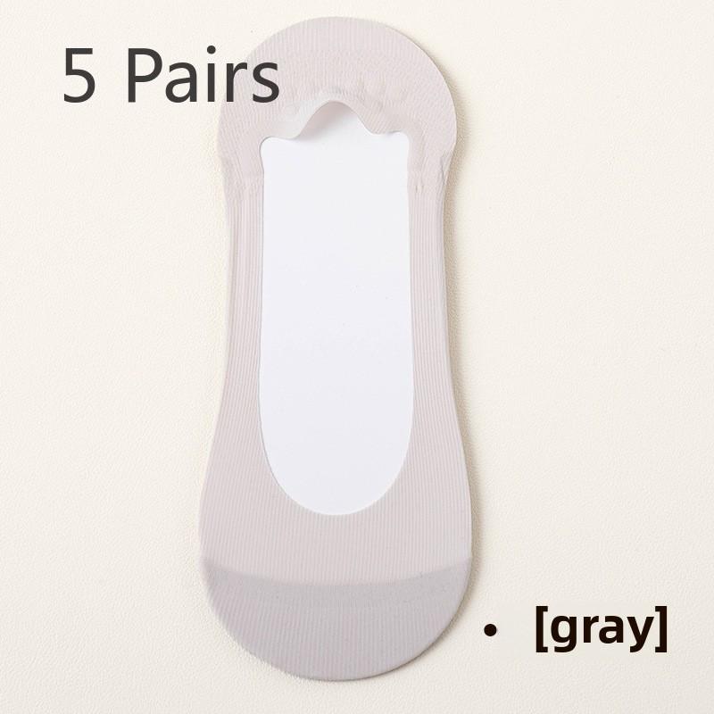 5 Pairs of Women's Summer Thin Ice Silk Cool Breathable Non Slip Boat Socks