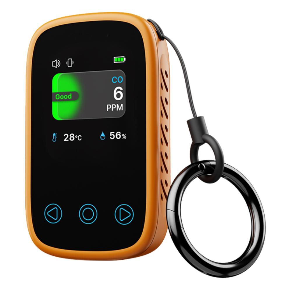 

3 в 1 детектор угарного газа температуры и влажности с автоматической яркостью портативный Type-C перезаряжаемый для дома на открытом воздухе в гараже путешествия оранжевый