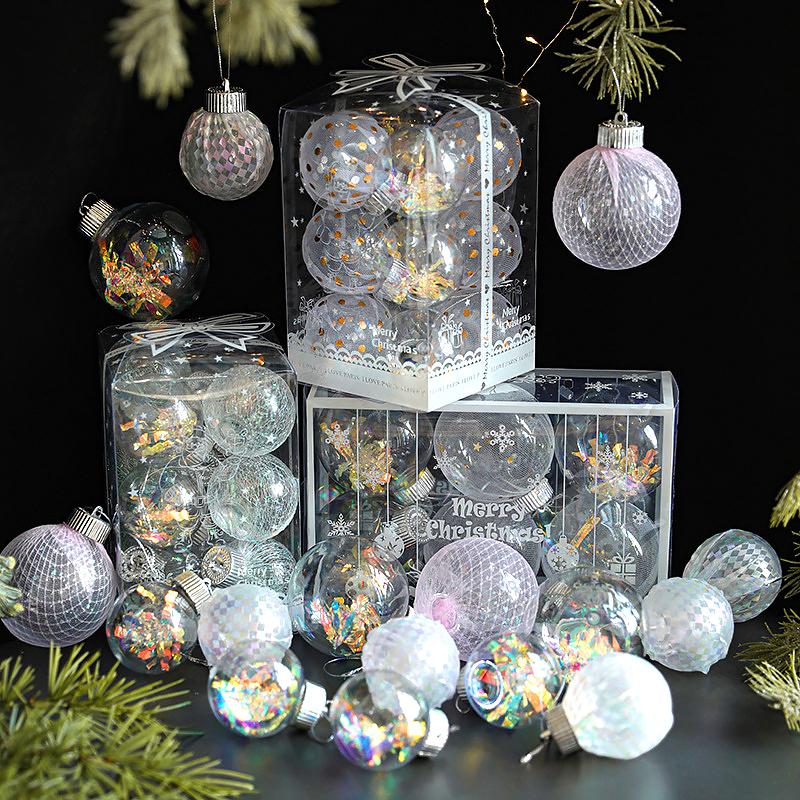 Christmas Transparent Home Decoration Mesh Design Exquisite Christmas Ornaments Venue Decoration Prop 6/12PCS/Set