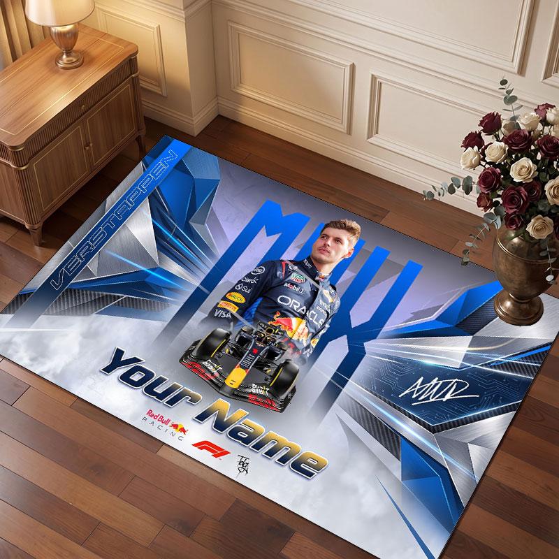 Max Verstappen Personalized Crystal Velvet Carpet, Customized Name Text Soft Anti‑Slip Rug for Living Room Bedroom