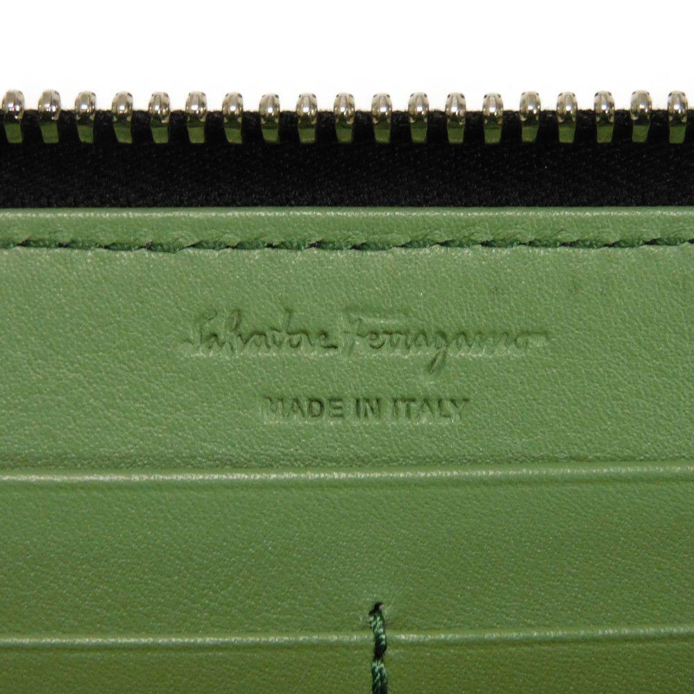 Used 9896 Long Zip Wallet 66A590 7940 Green Two-Tone Zip Around Gancini Black Men's from Japan AUTHENTIC