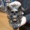 Baphomet Horned God Skull Hanging Door Knocker Resin Goat-Headed Crafts Satan Goat Statue Ornaments Decor Hanging Plate Knocker