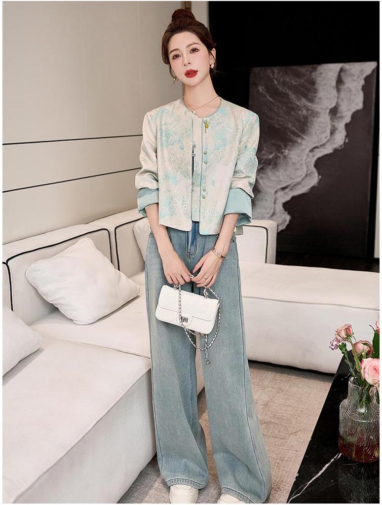 Women's Chinese Style Embroidered Jacquard Jacket, Round Neck, Spring/Autumn 2025 (YL715)