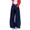Petite High Waist Retro Dark Blue Wide Leg Jeans for Women - Casual, Slimming, Floor-Length Trousers