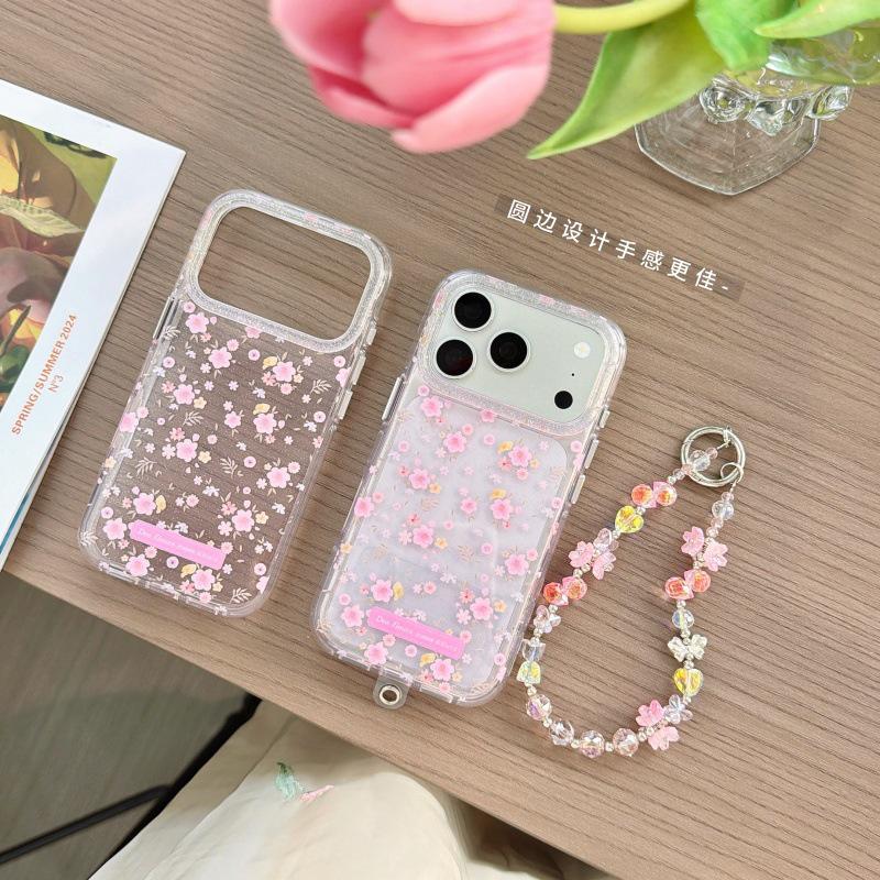Pink Floral Chain Phone Case for iPhone 17 Pro Max - Compatible with 16 Pro and 15 Pro