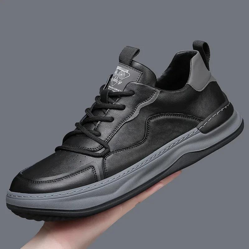 Men Shoes Solid Color Lace-Up Sneaker Pu Leather Hollow Out Breathable Casual Sport Shoe Lightweight No-Slip Zapatos Para Hombre