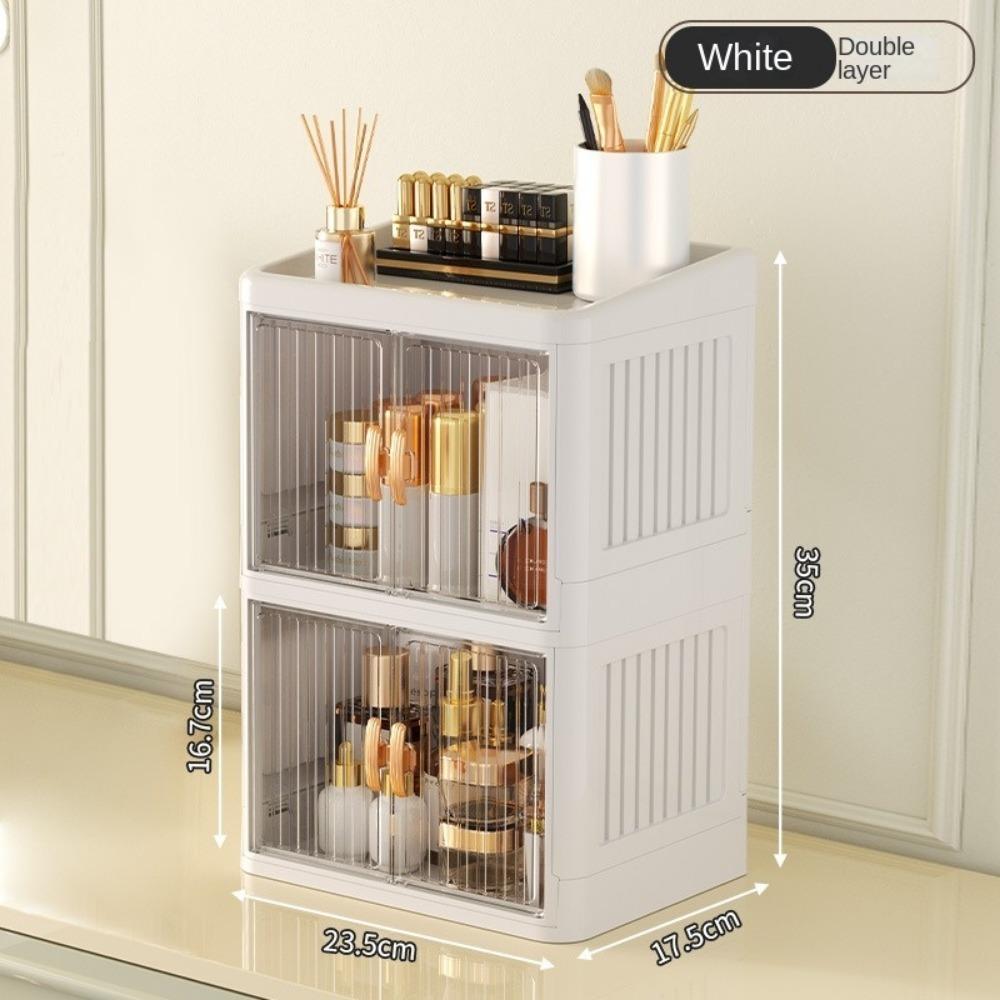 Foldable Makeup Storage Box Dust-proof Large Capacity Storage Shelf Multi Layer Double Door Cosmetics Storage Box