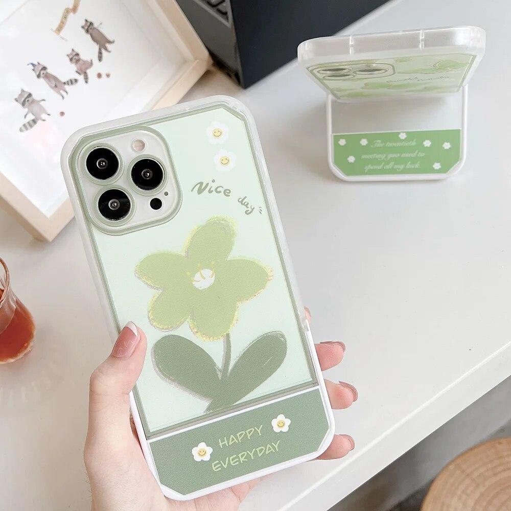 Niewidoczny Uchwyt Stojak Etui Na iPhone 11 Etui iPhone 13 14 12 Pro Max XR X XS Max 7 8 Plus 6S SE Kolorowe Kreskówkowe Kwiatowe Pokrowiec