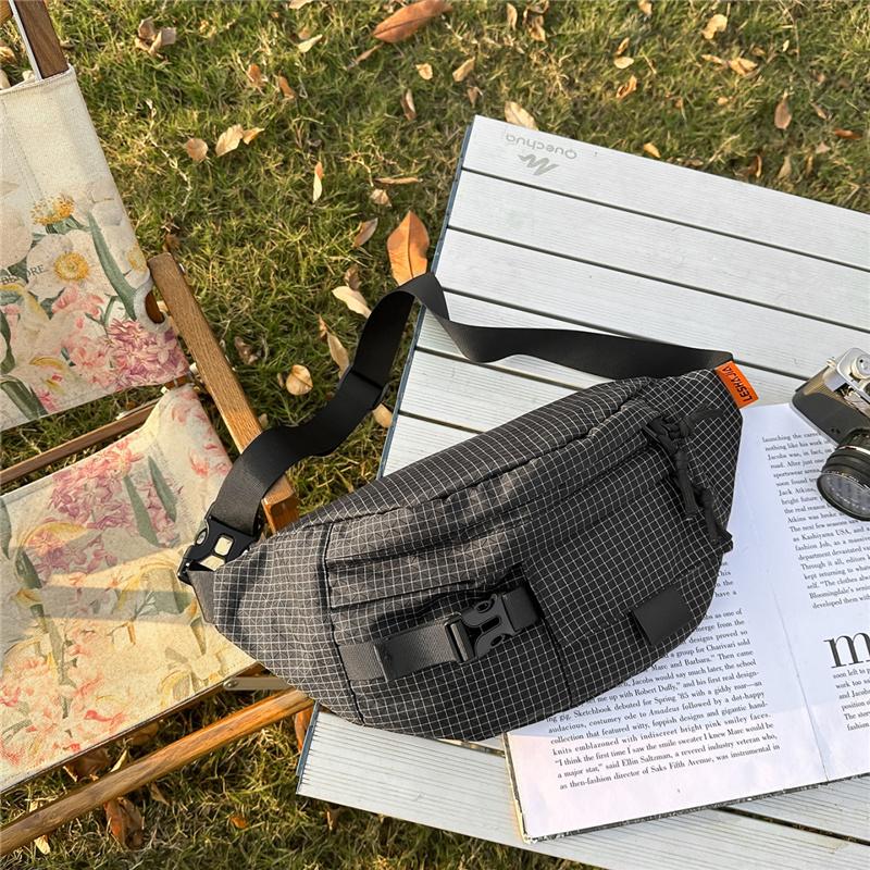 Stylish Grid Pattern Chest Bag Multiple Pockets Ideal for Outdoor Activities and Daily Use