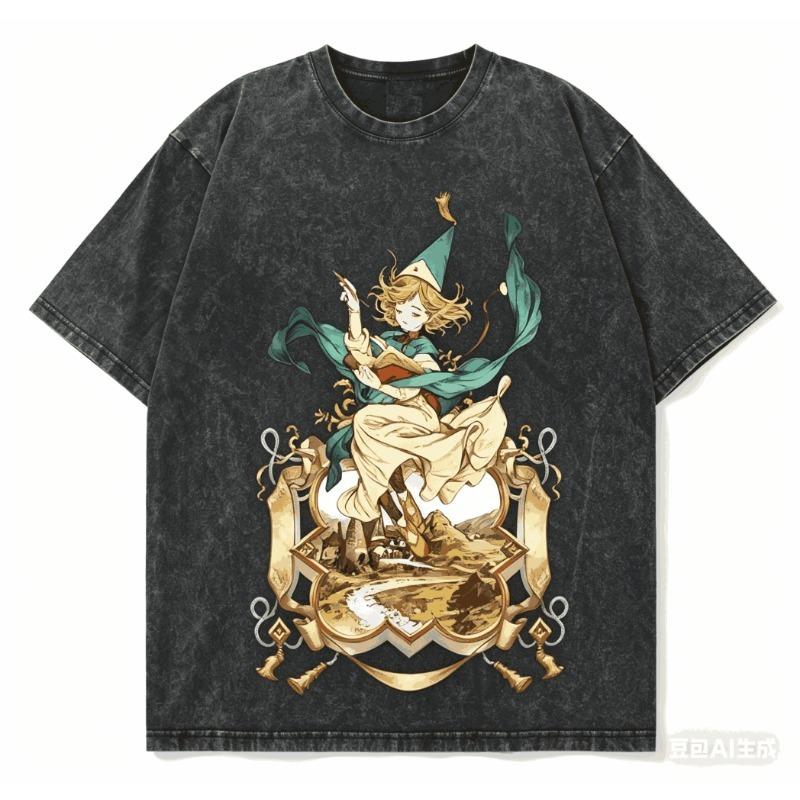 Witch Hat Atelier Washed T-shirt 2026 New?Model Personality Clothes Shirt Year Round Clothing Retro Fashion Vintage Loose Gift