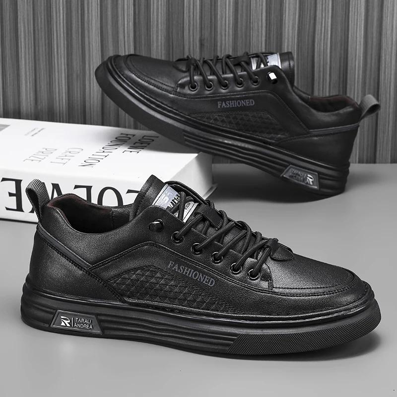 Fashion Leather Men Shoes Breathable Mens Casual Shoes Lightweight Man Walking Sneakers Outdoor Breathable Tennis Sport Shoes