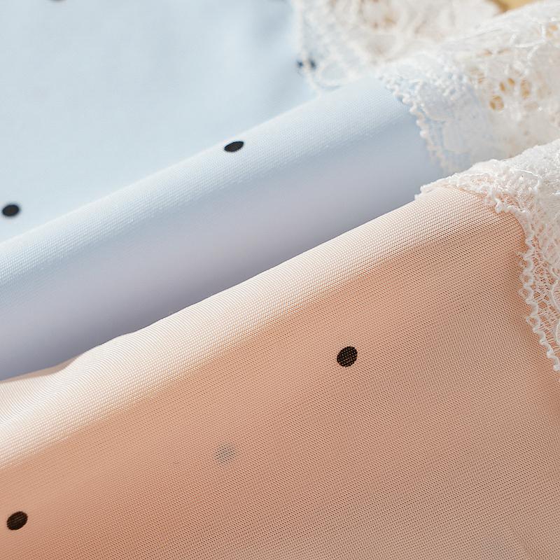 4PCS Women's Lace Panties M-XL Thin Sexy Ice Silk Briefs Dots Breathable Underwear Female Soft Intimates