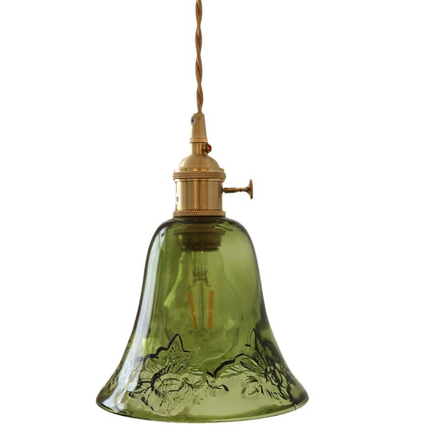 Retro Green Glass & Brass Pendant Lamp for Bay Window, Bedside, or Bar Counter