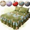 3pc Tropical Floral Bed Skirt Set Includes 1Non-slip Lace Bed Skirt And 2 Decorative Pillowcases All-season Polyester Bedding Ruffles Machine Washable