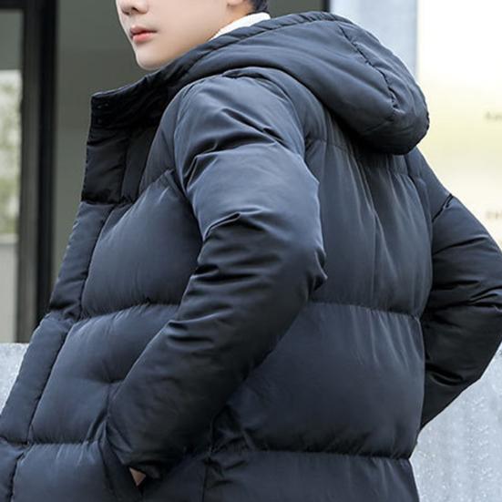 Men Jacket Hooded Solid Color Long Sleeve Coldproof Winter Thicken Cotton Padded