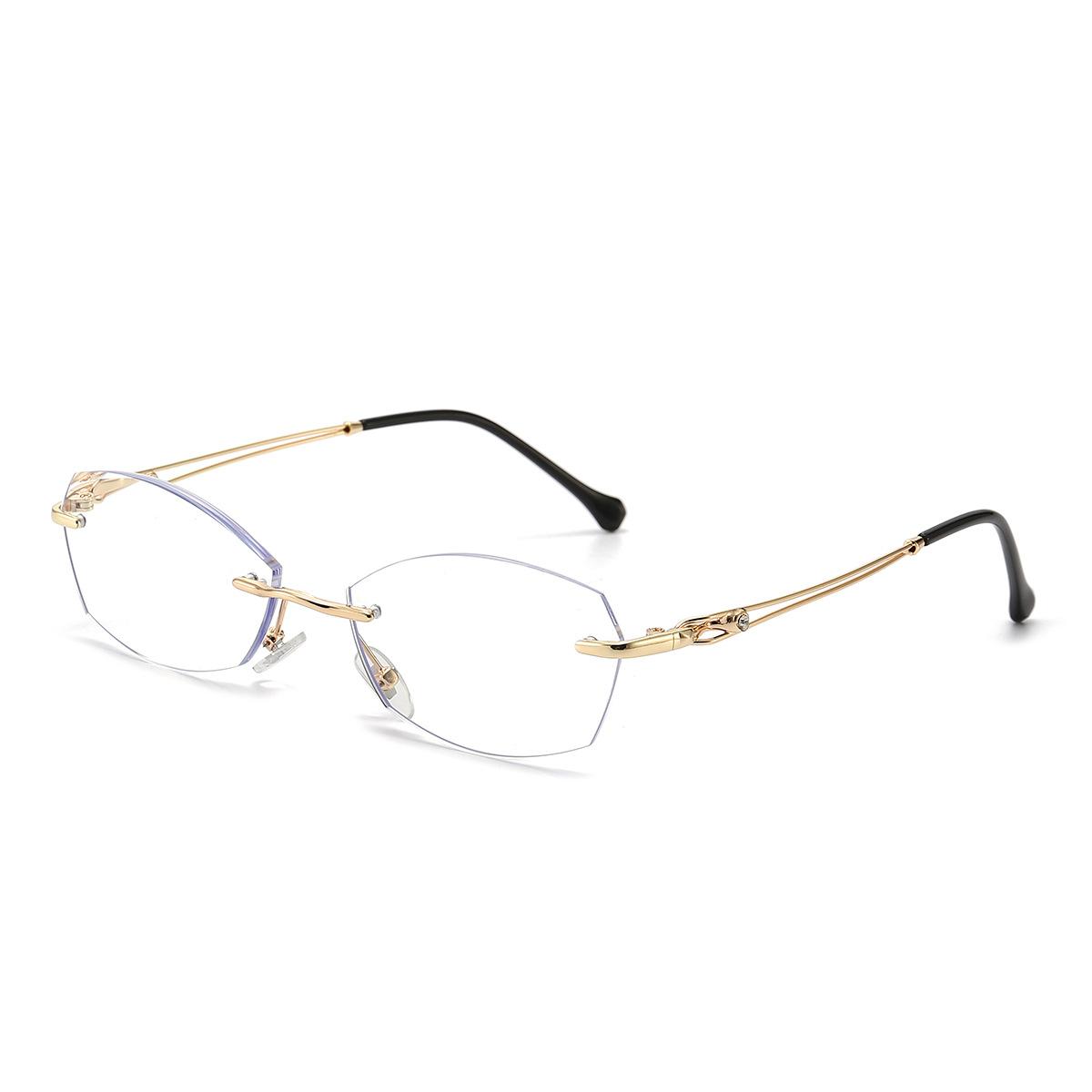 

Новые высококачественные безрамные очки для чтения для женщин, очки для чтения с ромбовидной огранкой и защитой от синего света для женщин, модные антивозрастные очки для чтения 400 золотой