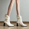 Fashion French minimalist pointed leather boots women's autumn new small thick heel heightening stack fashion boots