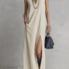 Women's V Neck Maxi Dress Sleeveless Side Slit Pockets Loose Fit Casual Long Dress
