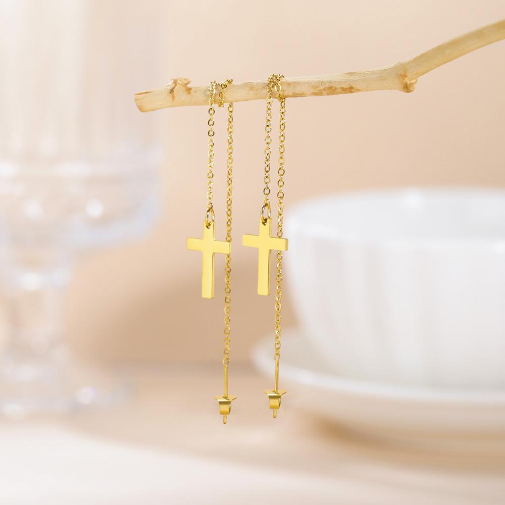 Dawapara Cross Long Earrings for Women Stainless Steel Tassel Earrings Christian Symbol Minimalism Cross Charm Religious Jewelry