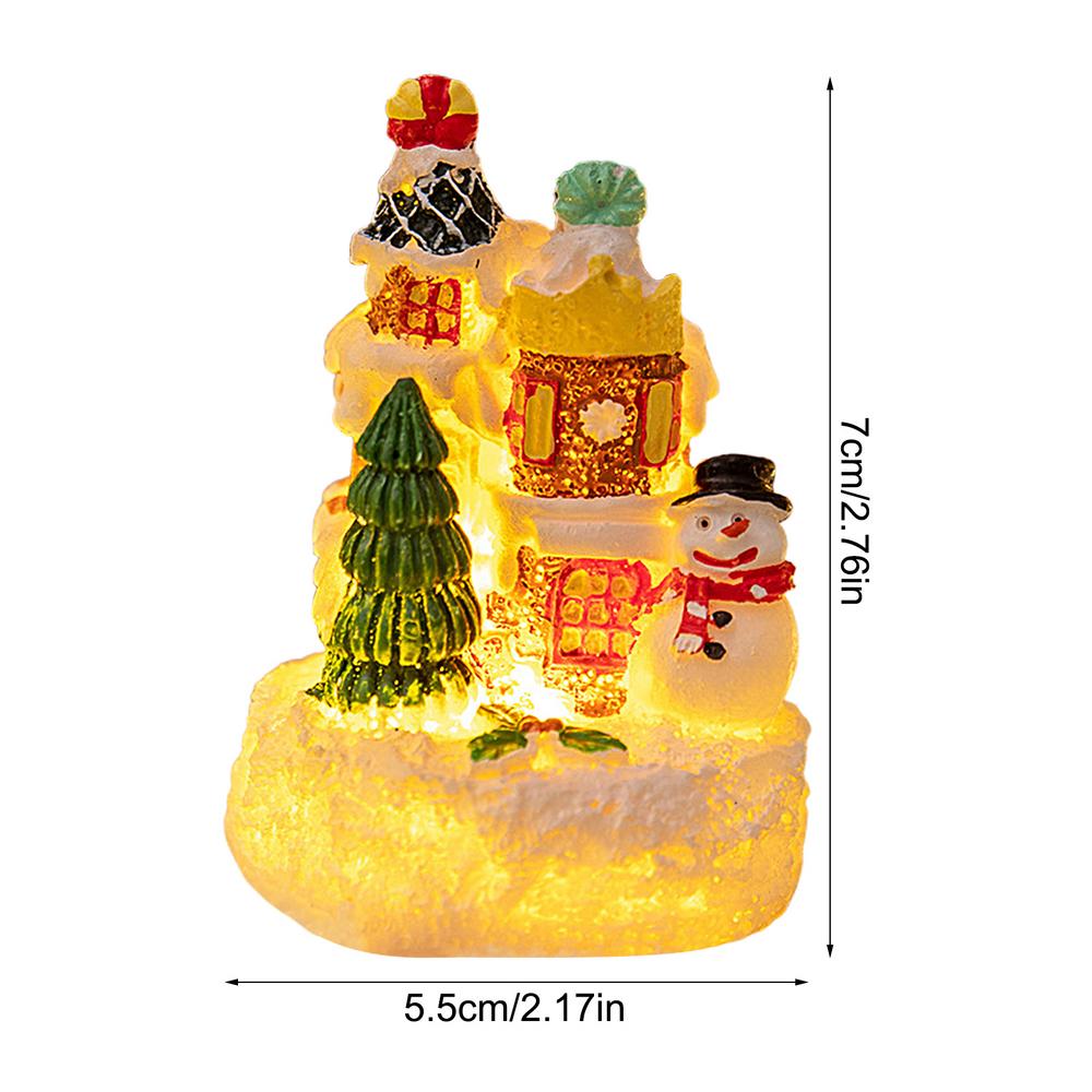 Lighted Christmas Village Christmas House Decor LED Resin Miniature Village Battery Operated Christmas Collectible Buildings For