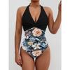New printed lace-up halter high-waisted one-piece sexy bikini swimsuit swimsuit women