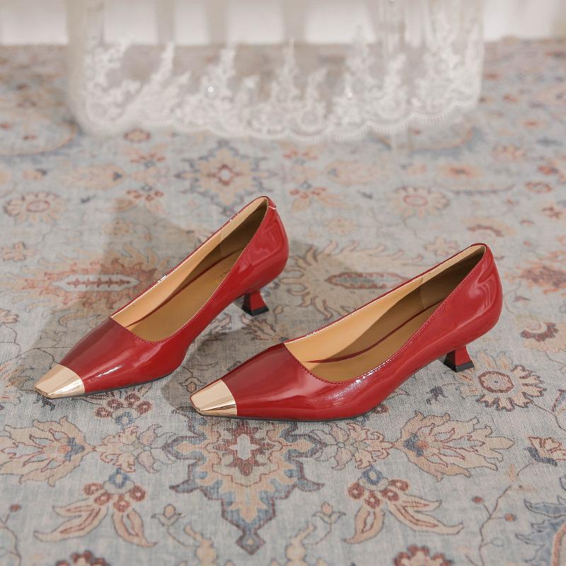 Fashion Metal Head High Heels Women's Summer Fashion Low Heel Commuter Four Seasons Pumps Cat Heel Daily Women's Shoes Mid Heel Pumps