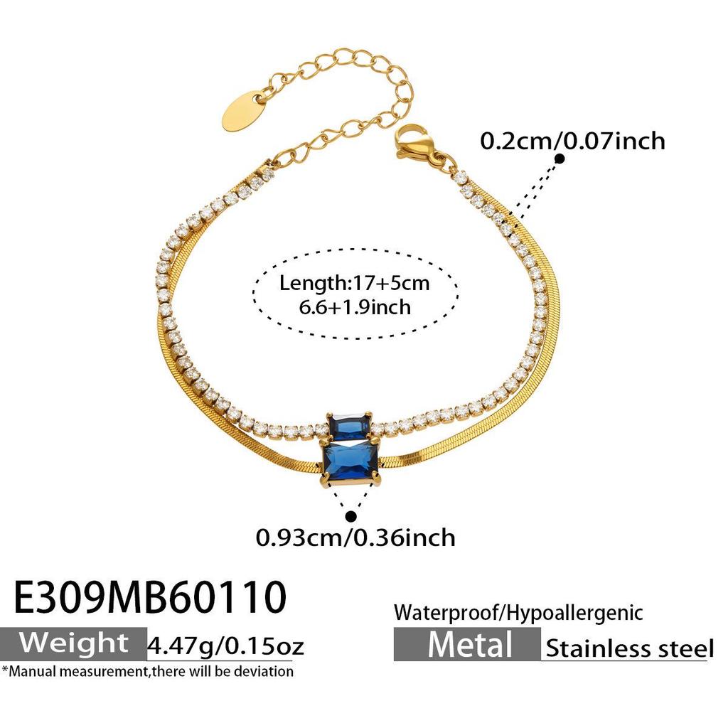 European Luxury Zircon Blade Chain Bracelet, 18k Gold-Plated Stainless Steel