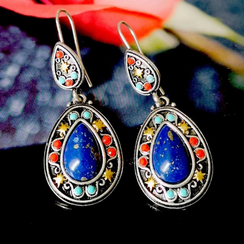 Gorgeous Color Water Drop Earrings Inlaid Natural Stone Dangle Earrings For Women Bridal Engagement Wedding Jewelry Gifts