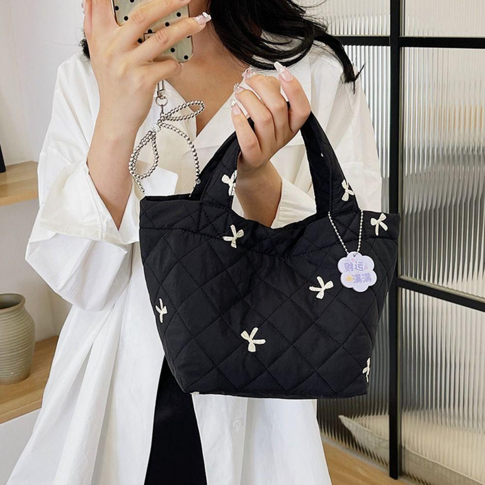 

Large Capacity Quilted Handbag Bow Lunch Bag New Tote Bag бежевий