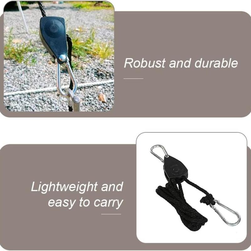 2 Pack 1/8in Heavy Duty Rope Hanger, Ttdesefu Adjustable Ratchet Plant Light Slings Buckle Tent Canopy Rope Stop Buckle Tent Guy Ropes with Pulley for