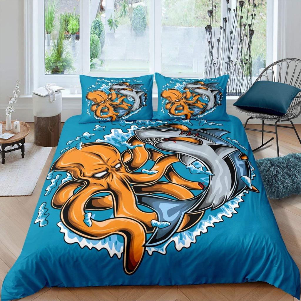 Comforter Octopus Green Octopus Tentacles Twin Bedding Set Sea Marine Theme Underwater Animal Comforter