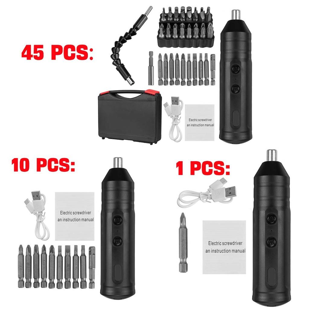 1/10/45pcs Mini Electric Screwdriver Battery Smart Cordless Automatic Screwdriver Multi-function Bits Portable Power Tools Set with Bits Black