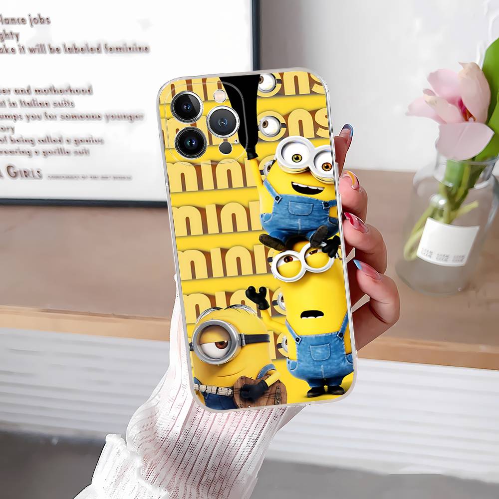 Cartoon Anime Yellow M-Minions Transparent Phone Case For IPhone 16 15 14 13 12 11 Pro Max Plus Soft Cover iPhone 14 plus