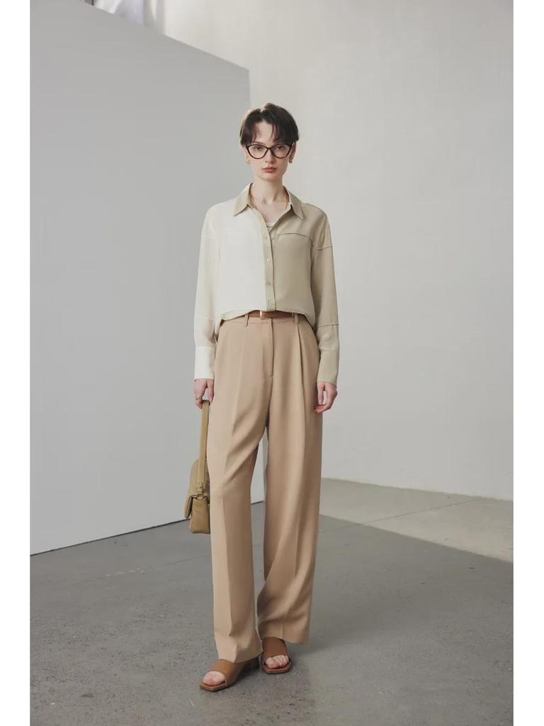Women's Loose-Fit Silk Shirt - 2025 Spring/Summer, 100% Double Crepe Mulberry Silk, Color-Block Design