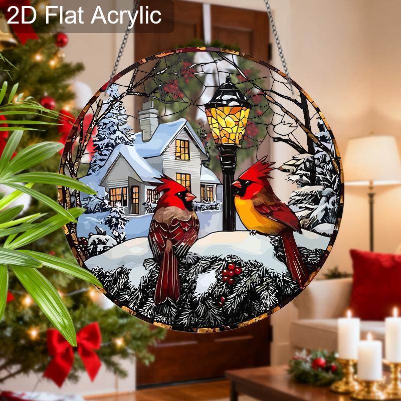 Acrylic Winter Cardinal Suncatcher Stained Glass Effect Window Hanging Ornament Holiday Bird Lover Gifts for Mom Grandma